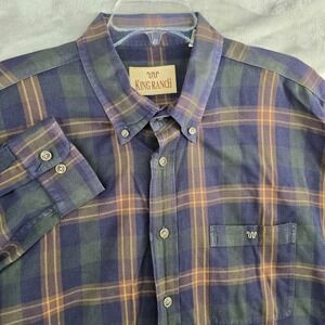 King Ranch Mens Long Sleeve Plaid Button Down Dress Shirt XXL Cotton
